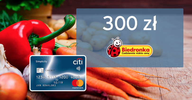 300 zł na zakupy w Biedronce za otwarcie bezpłatnej karty kredytowej w Citibanku